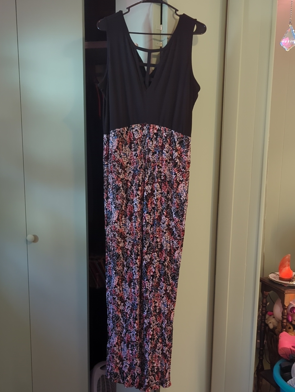 Maurices Black Bodice Floral Print Jumpsuit